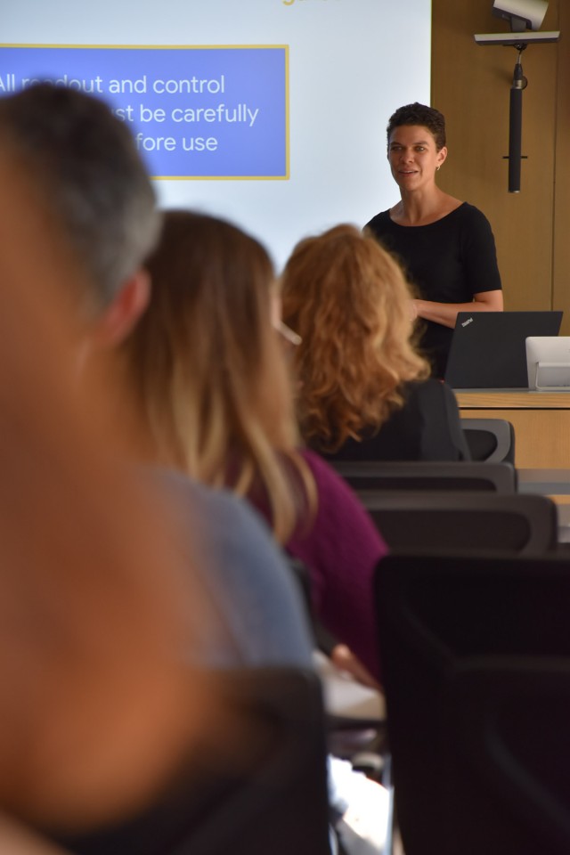 Audience listening to Marissa Giustina's presentation in the Herbert Walther hall at MPQ.